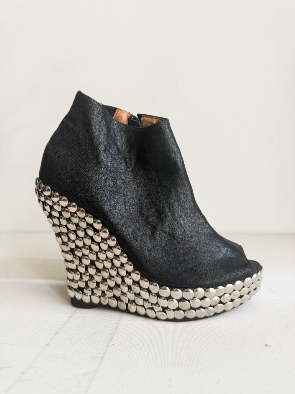 Jeffrey Campbell Black Leather Stud Detail Wedge Heels 8.5